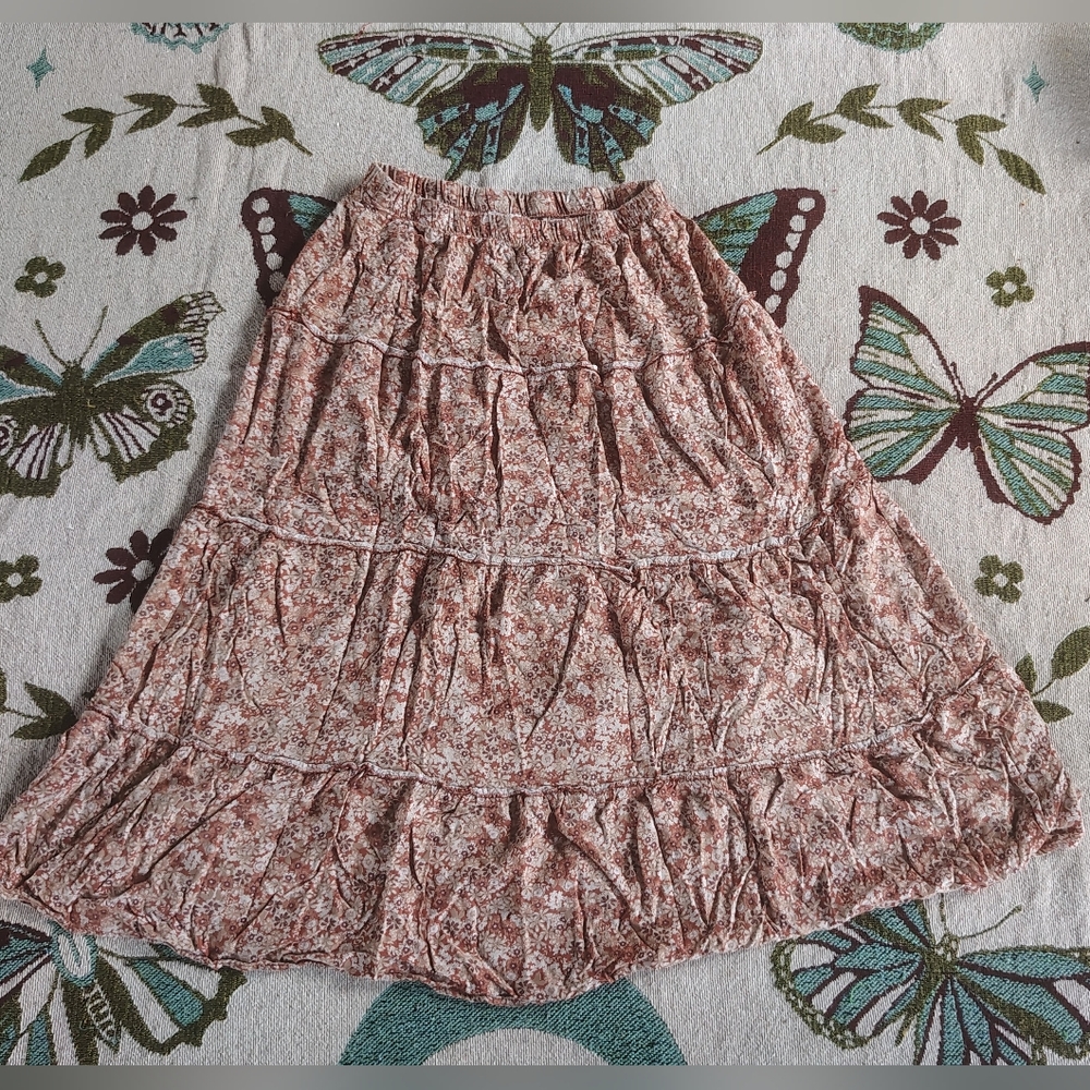 Japna Dusty Rose Floral Tiered A-Line Skirt